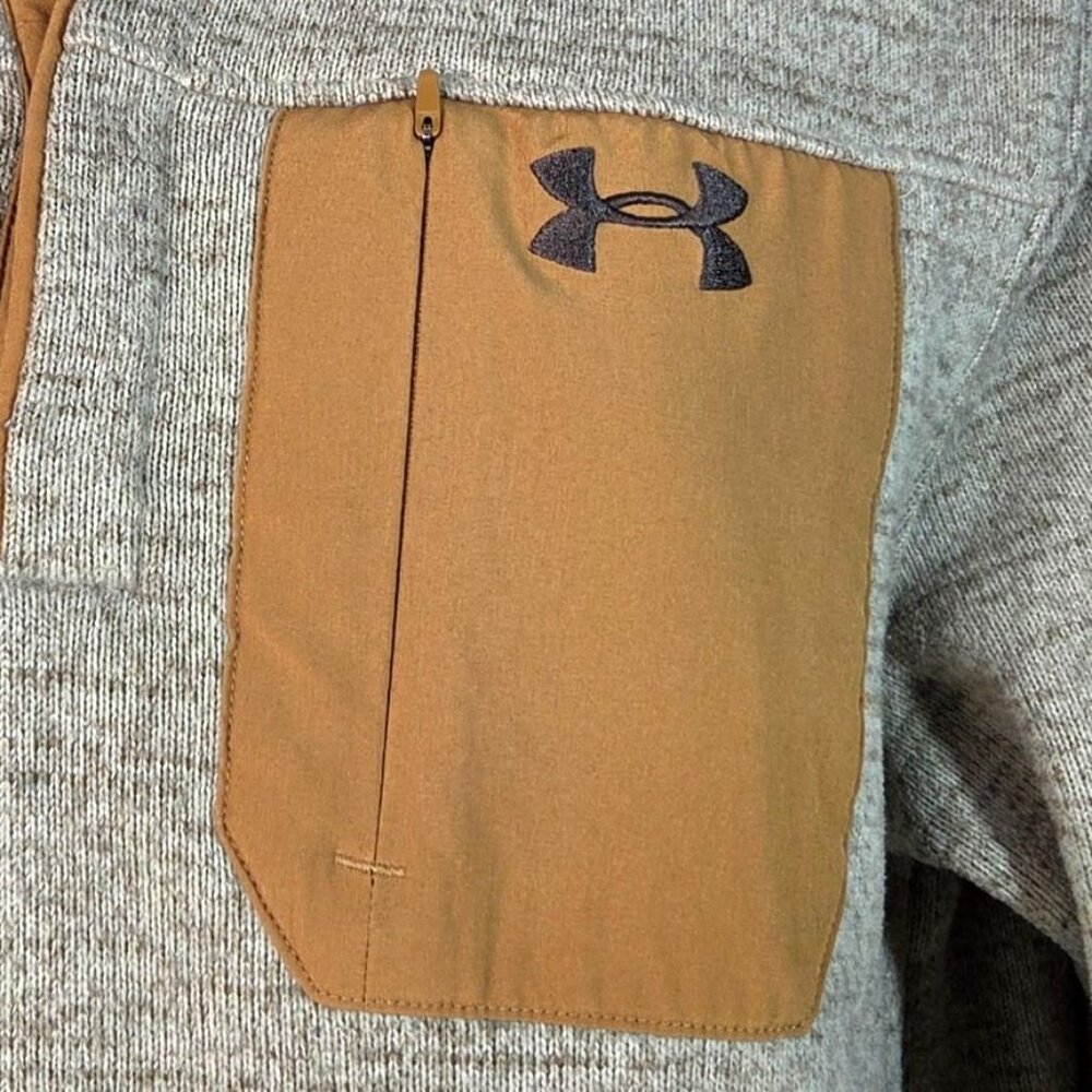 Under Armour Mens Specialist Henley 1/4 Zip Pullover M Tan Taupe Zip Pocket - Picture 7 of 7